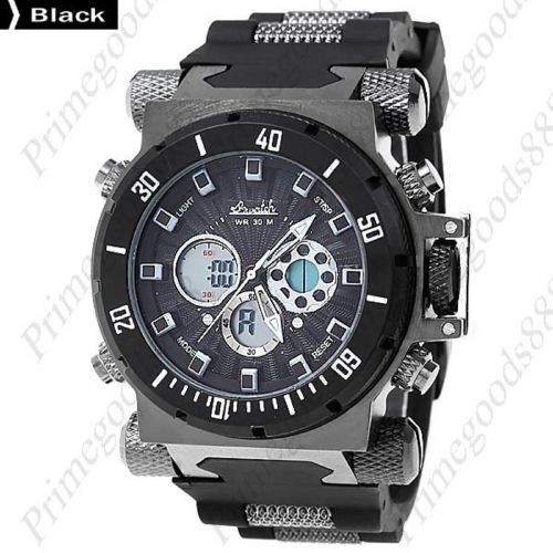 LCD Waterproof Analog Digital Silica Gel Quartz Wrist Men&#039;s Wristwatch Black