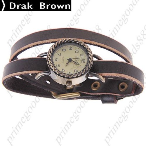 Long PU Leather Strap Wrist Lady Ladies Quartz Wristwatch Women&#039;s Brown