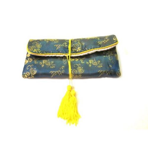 Chinese Silk Zipper Pouches Roll, Blue