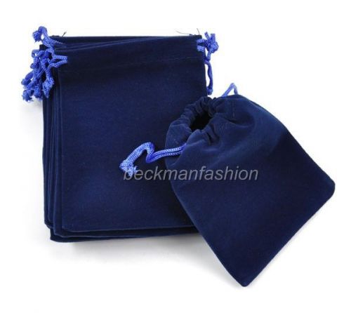 100pcs Velvet Drawstring Jewelry Gift wedding Pouches Bags 2.8x3.5inch Blue F&amp;P