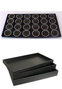 Jewelry standard 1&#034; tray &amp; 24 gem jars foam liner black for sale