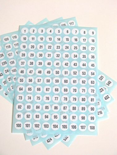 Numbers 1 - 540 Self Adhesive Labels Stickers Circle Round Coloured 8mm