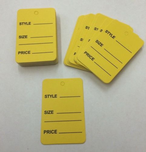 1000 PCS.  Yellow Unstrung Garment Price Hanging Lables Tags 1-1/4&#034; W X 1-7/8 H