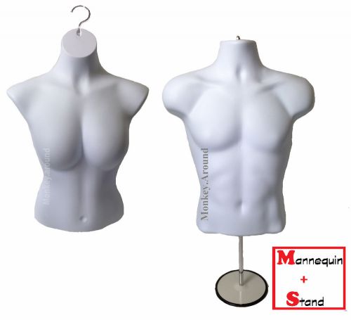 Set of 2 Mannequin Male + Female Dress Form Torso Clothing Display Hanging Stand