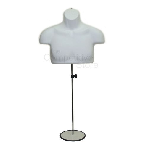 White Male Upper Torso Mannequin Form W/ Metal Base  - Countertop Display