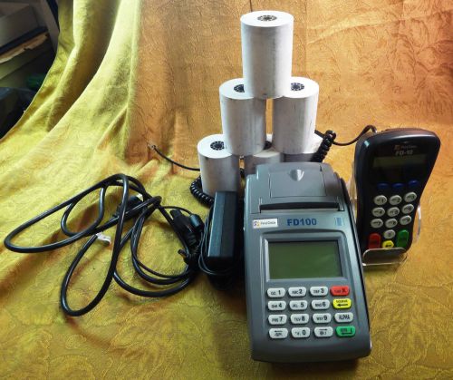 First data fd-100 credit card machine w/ pin pad &amp; 5 rolls paper *free s&amp;h usa* for sale