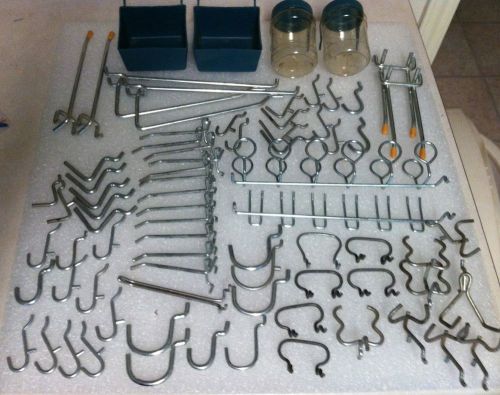Mixed lot 76 metal peg board hooks &amp; accessories for sale