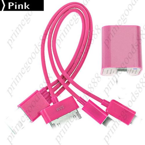 4 in 1 USB 2.0 Male to 8 pin Lightning Dock Connector Micro USB Date Cable Pink