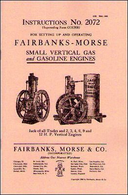 1908 Instructions for FAIRBANKS-MORSE Small Vertical Gas Engines - reprint