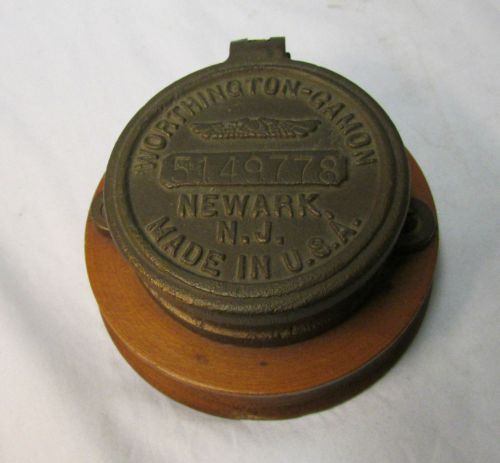 Antique &#034;Worthington-Gamon&#034; Water Meter Brass Cover ..Mounted on Wood