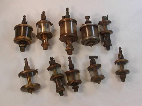 LOT OF 10 VINTAGE BRASS HIT &amp; MISS STEAM ENGINE SIGHT GLASS OILER LONERGRAN