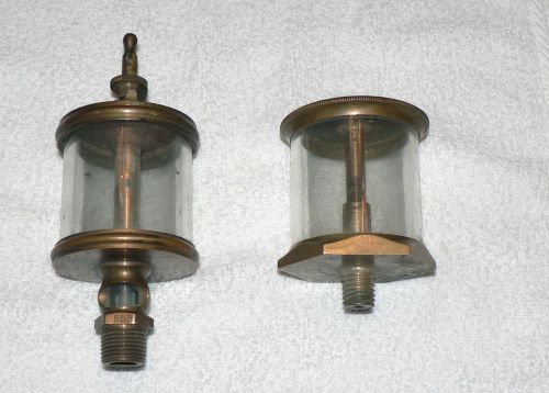 Two Vintage Brass Glass Engine Oilers - 555 &amp; Unmarked - NR