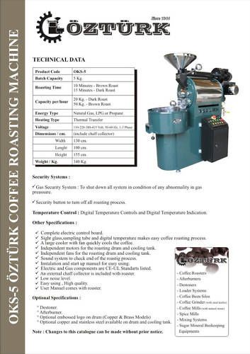 5 kilo/11lb ozturk commercial coffee roaster brand new for sale