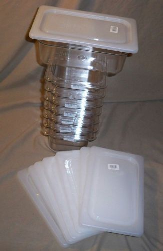 Lot of 8 Cambro Camwear 44CW 1/4 x 4&#034; Clear Food Service Containers With Lids