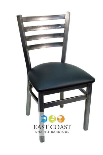 New Gladiator Clear Coat Ladder Back Metal Restaurant Chair w/ Green Vinyl Seat