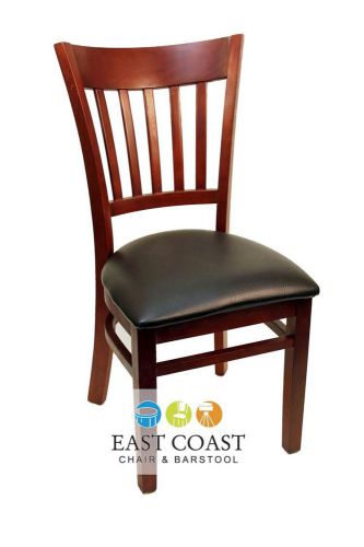 New gladiator mahogany vertical back wooden restaurant chair w/ black vinyl seat for sale