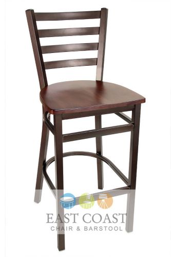 New gladiator rust powder coat ladder back metal bar stool with walnut seat for sale