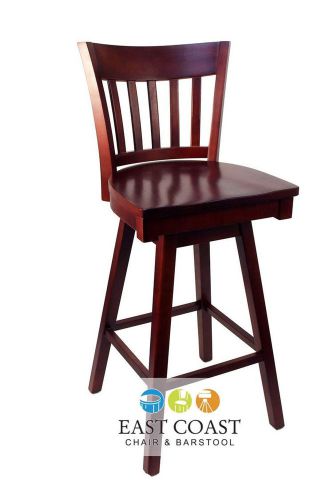 New gladiator mahogany vertical back wooden swivel bar stool w/ mahogany seat for sale