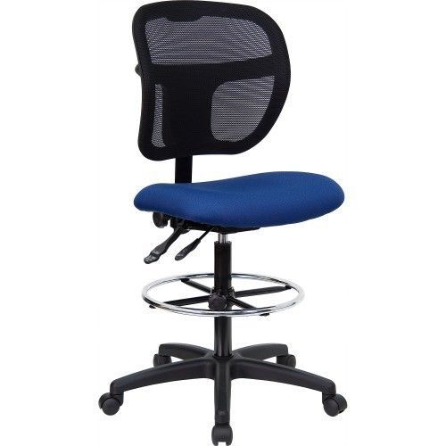 Flash Furniture WL-A7671SYG-NVY-D-GG Mid-Back Mesh Drafting Stool with Navy Blue
