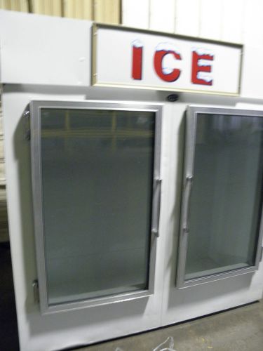 Leer 60 cu ft two door indoor bagged frozen ice merchandise display freezer for sale