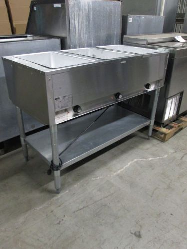 EAGLE GROUP DHT3 3-WELL STATIONARY ELECTRIC HOT FOOD TABLE &amp; GALVANIZED SHELF