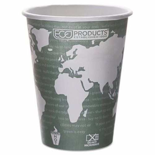 World Art Compostable Hot Cups, 12 oz, Green, 1000/Ctn (ECOEPBHC12WA)