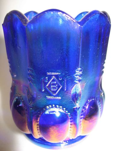 Cobalt Blue carnival glass tabletop toothpick / match holder beaded oval pattern