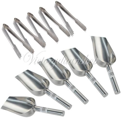 5 lots 6&#034;ice tong+5pcs 5oz stainless steel food wedding buffet animal bar scoops for sale