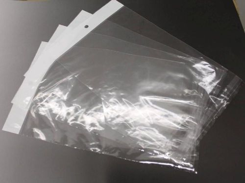 100pcs (12&#034; x 7&#034;) clear resealable poly cello bags w hang hole tab tag (30x18cm) for sale