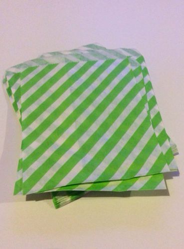 50 5x7 lime green diagonal Stripe merchandise/treat/candy /gift bag