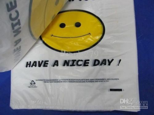 Large 1/6 bbl t-shirt happy face smiley bags 11.5&#034;x 6.5&#034; x 21&#034; 800 bags/case for sale