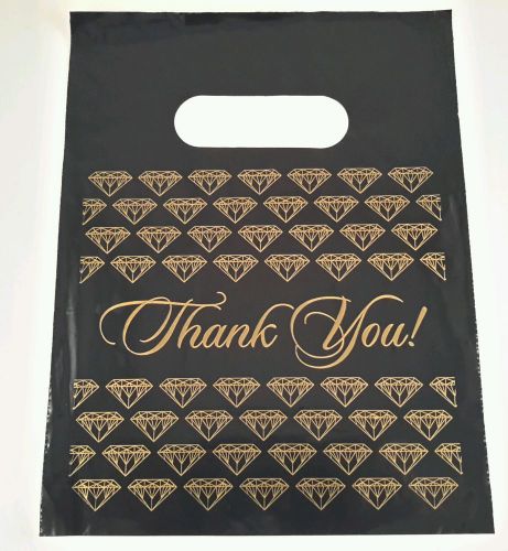 100 9x11&#034; PLASTIC BLACK  jewelry Thank You gift Bag (med)
