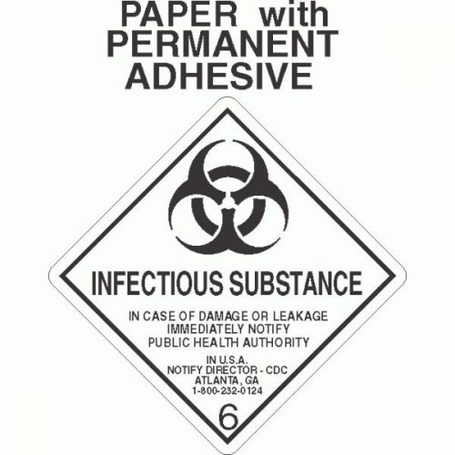 Infectious Substance 6.2 Paper Labels D.O.T. 4X4 (ROLL OF 500)