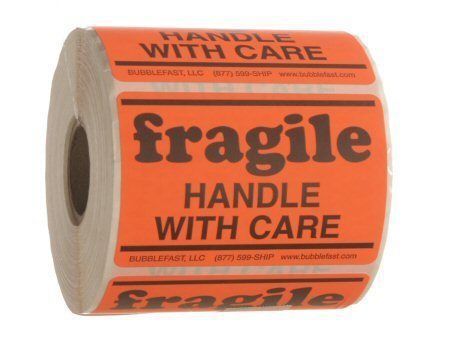 Fragile Handle With Care Roll of 500 3&#034; x 2&#034; Red Sticker Labels Free Shipping