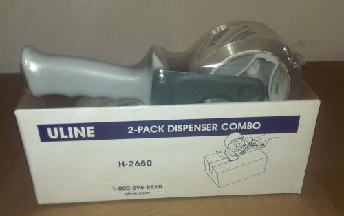 New sealed uline h-2650 2-pack dispenser packaging combo clear acrylic tape roll for sale