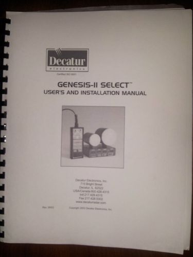 Decatur Genesis 2 Select User&#039;s and Installation Manual 81 pages Black and White