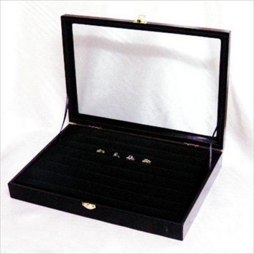 14&#034; GLASS Display Ring velvet slot Jewelry Showcase  Display Box latch open