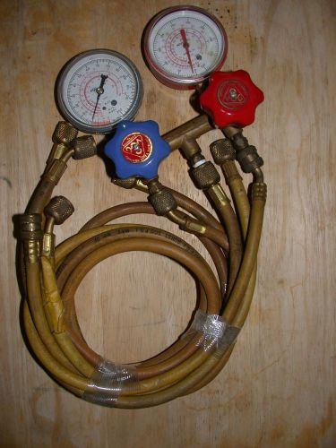 A/C Refrigerant Charging Freon Gauge Set with Yellow Jacket Hoses