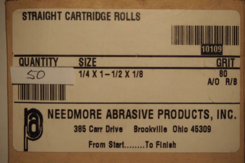 Needmore 10109 Straight Cartridge Rolls, Dia 1/4&#034; Length 1-1/2&#034; 80-Grit 50-pcs