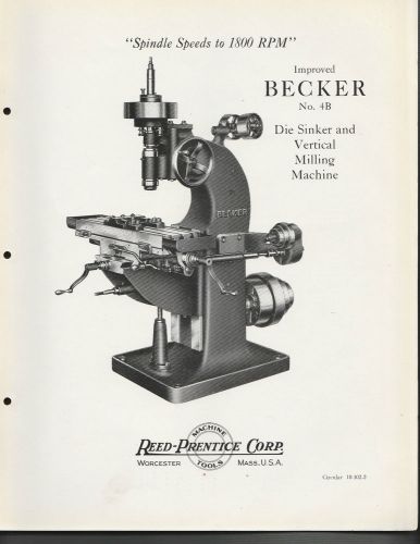 Circular 1927 Reed Prentice Machine Tools Becker Improved No. 4B Die Sinking