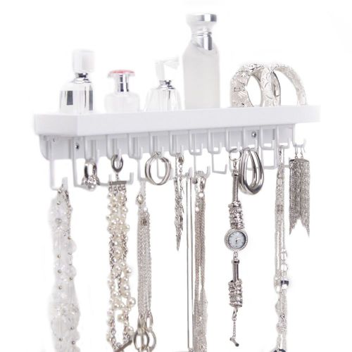 Wall necklace holder organizer hanging jewelry storage rack display - white for sale