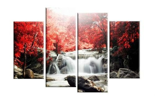 Oil painting modern abstract wall decor art canvas,4pc red,waterfall /+ framed for sale