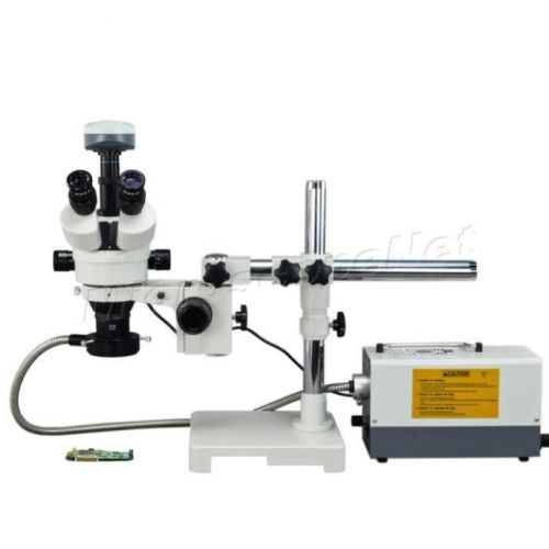 3.5x-90x stereo zoom 9.0mp digital boom stand trinocular microscope+fiber light for sale