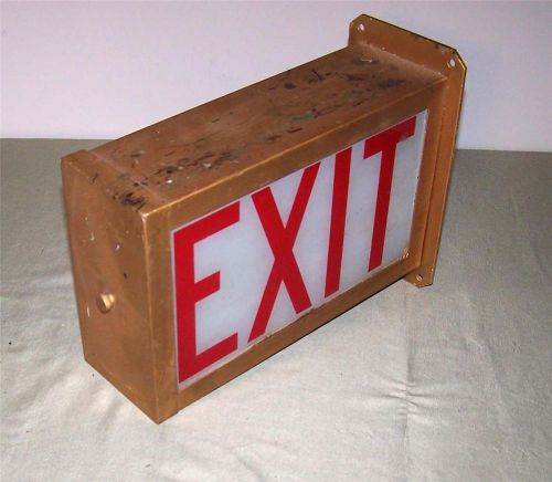 VINTAGE LIGHTED EXIT SIGN EXIT FLANGE SIGN METAL and GLASS EXIT SIGN THEATER OLD