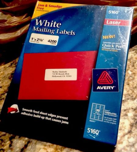 New Sealed Avery 5160 Laser White Mailing Labels (4200 Total), Free Shipping!