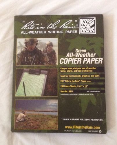 Rite in the rain 9511 all-weather green copier paper - 200 sheets (8 1/2&#034; x 11&#034;) for sale