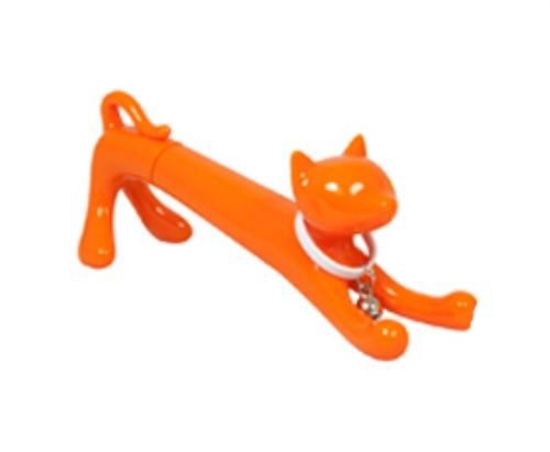 2.13 Inch Refillable Ball Point Standing Cat Pen with Bell, Orange
