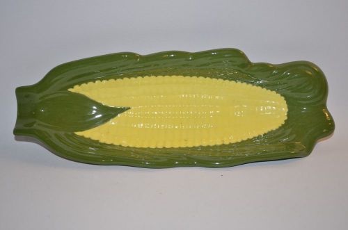 Vintage Ceramic Corn Cob Tray Dish Serving Plate 10&#034; Green Yellow