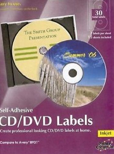 Printer Creations 30 Self adhesive CD/DVD Labels Inkjet Compare to Avery 8931