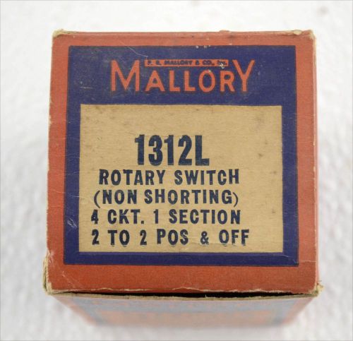 Mallory rotary switch 1312l (non shorting) 4 ckt 1 sect / 2 to 3 pos  &amp; off for sale